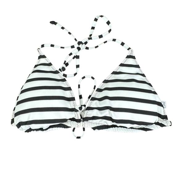 Becca Women' Black And White Polyester Striped Iris Ribbed Bikini Top Size M - Picture 1 of 5